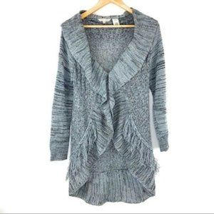 Soft Surroundings Crochet Duster Cardigan in Grey Ruffle Tassel Accents